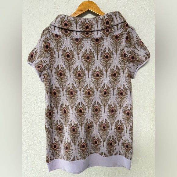 Anthropologie Moth Asymmetrical Lavender Peacock Feather Sweater Size M - Picture 3 of 4